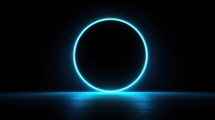 Obraz premium A 4K photo of glowing Neon Blue Circle on Dark Background, Minimalist Design Element for Futuristic Backdrops.