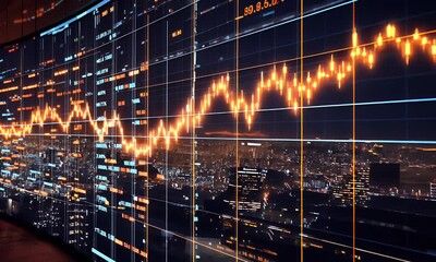 A digital display showing an electric power grid with colorful graphs and data points, representing the dynamic nature of energy market trends and consumption. - Powered by Adobe