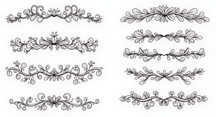 Obraz premium Elegant Floral Borders: Eight Hand-Drawn Designs for Invitations, Cards, and Scrapbooking