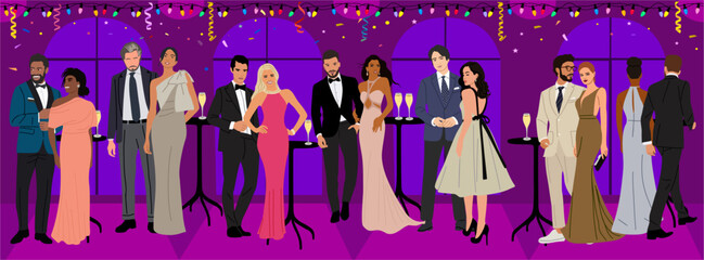 Diverse beautiful couples at corporate party event