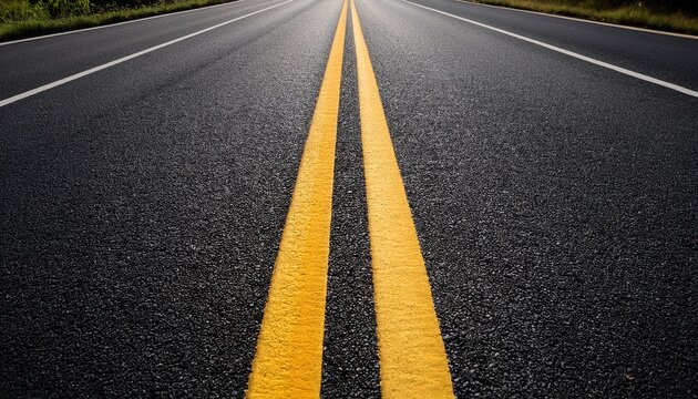 double yellow lines on the asphalt road in the middle