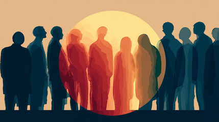 conceptual flat design background celebrating Albinism Awareness Day, subtle contrast between pale skin tones and colorful diverse silhouettes