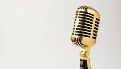 Fototapeta premium Single gold microphone isolated on white background, hiphop, symbol, bling