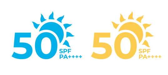 UV protection icon. UV radiation icon. Ultraviolet symbol. Sun uv protection icons. Vector pictogram of sunscreen spf. Skincare illustration, sign for cosmetics packaging. SPF 50+РА++++
