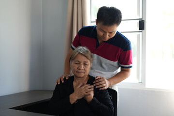 Showing the helping hands between Physiotherapist doctor and elderly patient, empathy and...