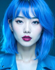 Naklejka premium Fashion Portrait Of A Beautiful Young Asian Woman with bright Red Lipstick 