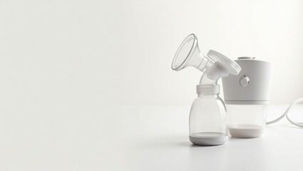 Wearable Breast Pump. Glass baby bottle Anti colic nasal aspirator Warmer sterilizer haakaa Willow Zomee Nanobebe Milk Expression. Product ad banner copy text. Womans selfless act of nourishing her c