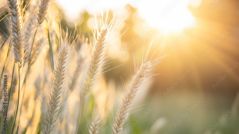 Poster golden hour sunlight illuminates a field of wheat, showcasing the delicate details of the ripe grain