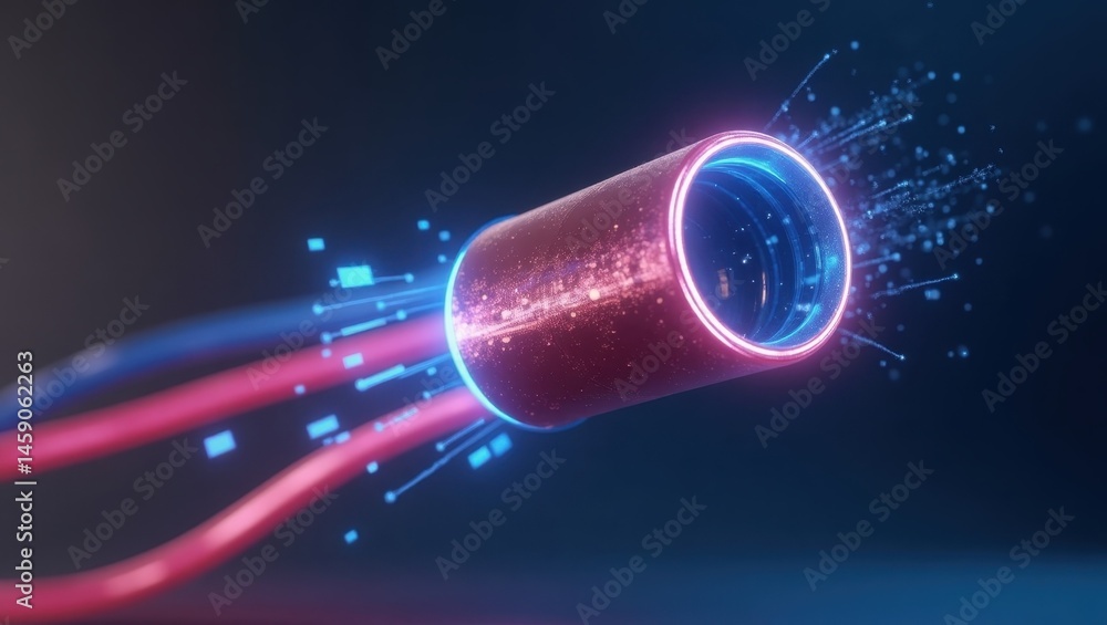 Poster websocket. cosmic wire harmony. abstract futuristic concept. red tube holds together harmonious conn