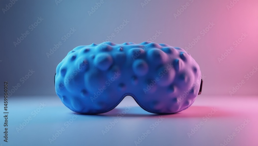 Poster weighted eye mask. blue abstract bumpy pillow with smooth texture resting on reflective surface, fut