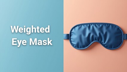 Weighted Eye Mask. Heavy Sleep. Product ad banner copy text. Soothing blue eye mask with heavy black patch promotes deep, restful sleep for heavy eyes.