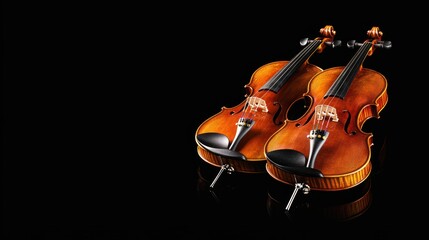 Fototapeta premium Two violins on black background