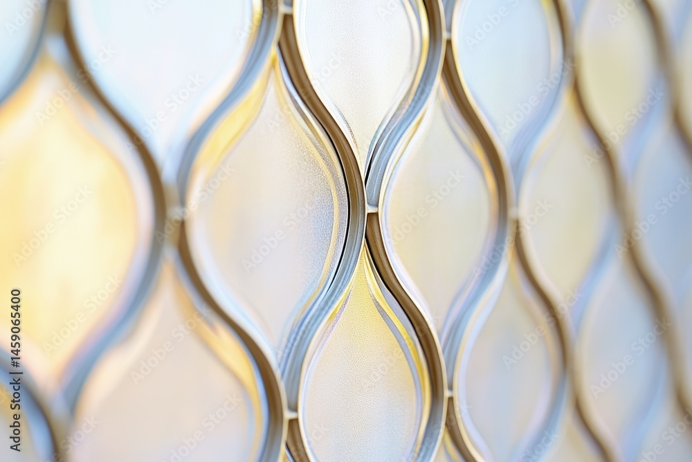 Poster close-up of an elegant, textured glass window pane with a repeating wave pattern.