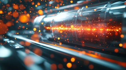 Fiber optics background with light spots and motion blur from city traffic at night