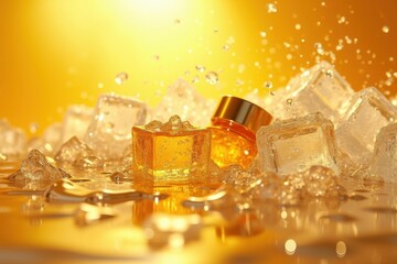Frozen Liquid Despair. Perfumer Perfume oil dupe Signature scent Shower gel Luxury bath Fragrantica Interparfums split Asmr skincare Golden whiskey glass with ice cubes splashing, refreshing summer d