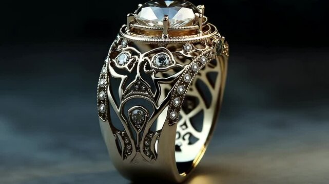 Exquisite rotating diamond ring showcasing intricate vintage design in high definition - Powered by Adobe