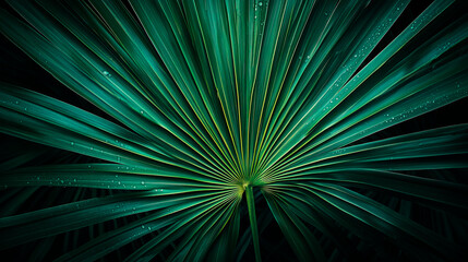 Green tropical palm leaves with water drops. Natural background.