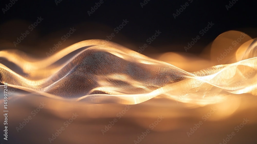 Fototapete Abstract golden waves flowing over dark background, creating a luxurious and elegant digital art piece.  The intricate texture and soft lighting evoke a sense of serenity and sophistic : Generative AI