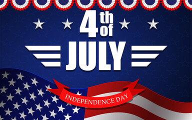 4th of July Independence day background with US national flag and stars.