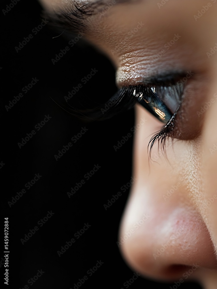 Poster close-up profile view of a child's eye and nose, showcasing delicate skin texture and long eyelashes