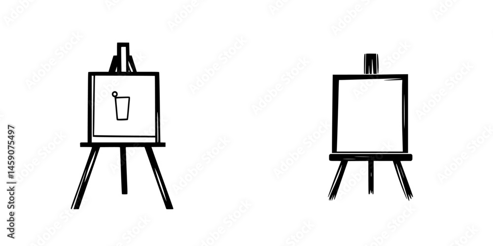 Aufkleber flat black icon of easels with one displaying a drawing and another empty against a plain background