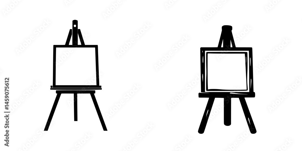 Poster flat black icon of two easels used for displaying art or posters in various settings, showcasing the