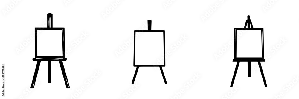 Poster various flat black icons of easels depicting artist tools for creative expression and artwork displa
