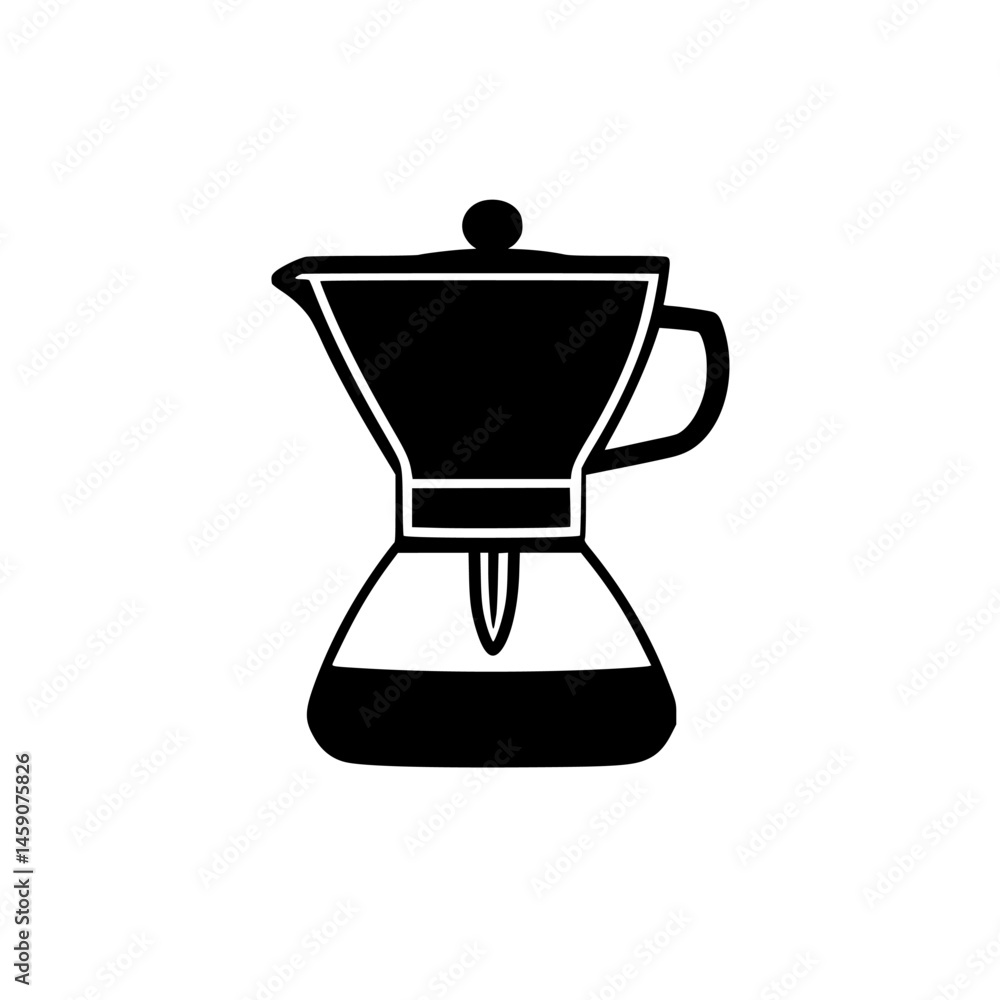 Poster flat black icon of a coffee maker showing the brewing process with a pot and filter design