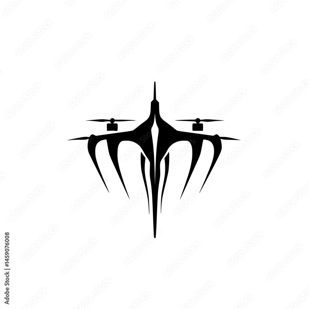 Aufkleber black icon depicting a stylized drone design with unique sharp features and dual propellers