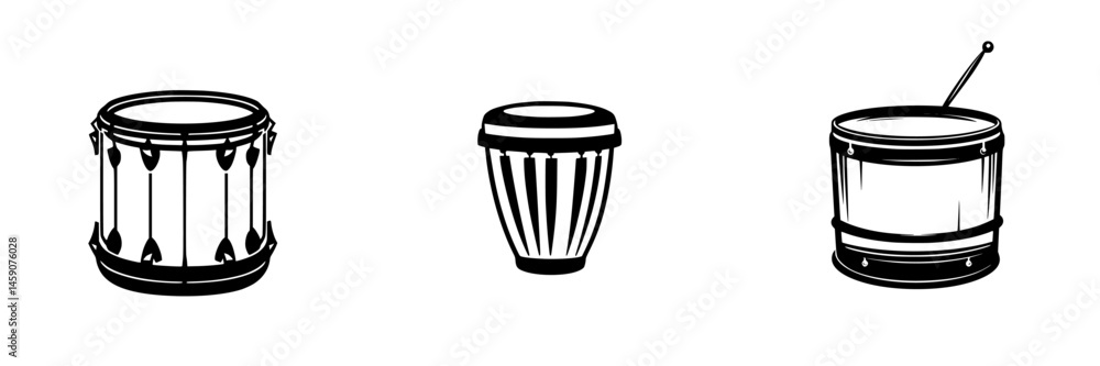 Aufkleber drum icons featuring various percussion instruments suitable for music design projects