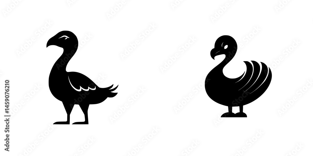 Poster black icons of a bird and a swan representing simplicity and elegance in design