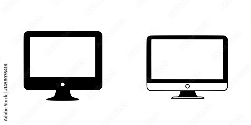 Poster black flat icons representing different computer monitor designs and styles for digital use and grap