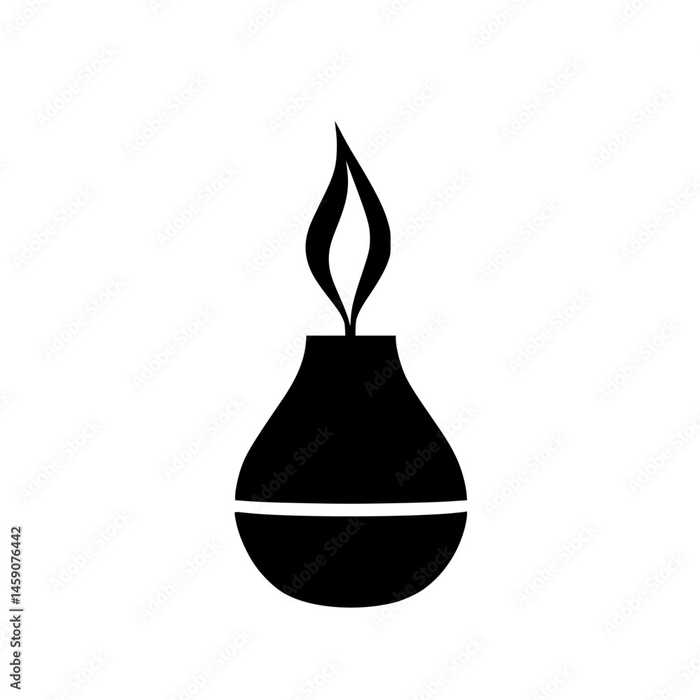 Poster this flat black icon features a simple yet elegant design of a vase with a flame, symbolizing warmth