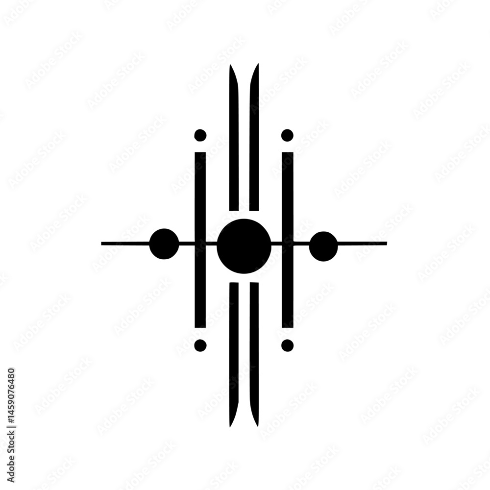 Poster stylized flat black icon with geometric shapes depicting abstract design elements for digital applic