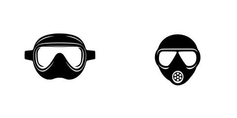 Black icons representing a diving mask and a gas mask for various safety applications in outdoor activities and emergency situations