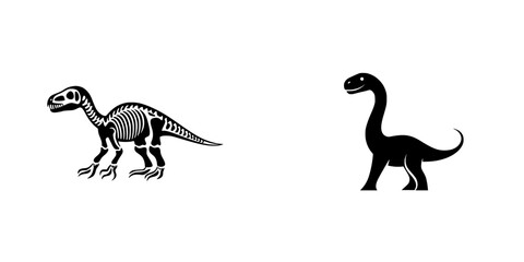 Dinosaurs represented as flat black icons showcasing a skeletal structure and a cartoonish figure in a simple design