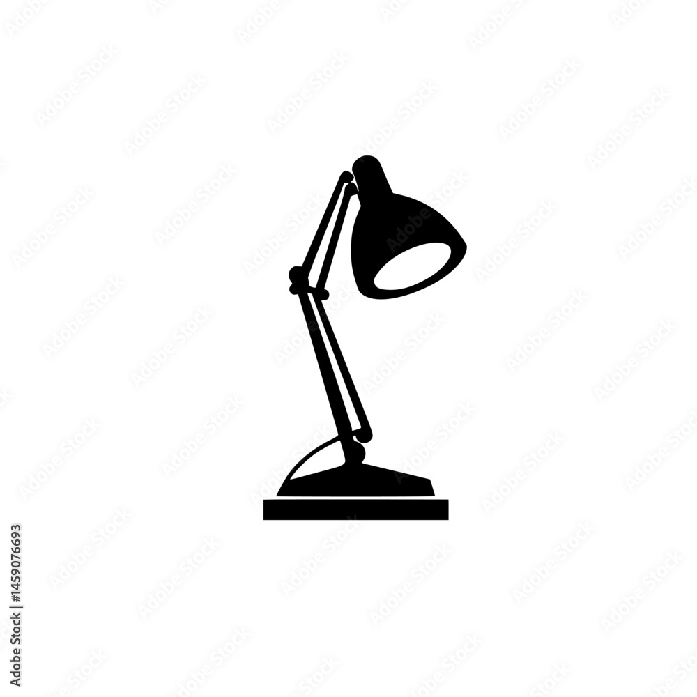Aufkleber compact flat black icon of a desk lamp with adjustable arm design suitable for modern workspaces and