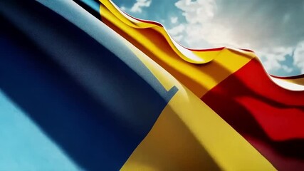 Romania Waving Flag in the Sky Background