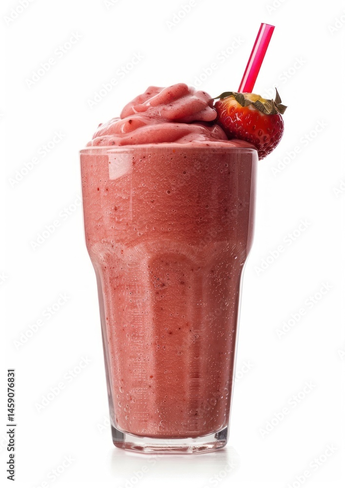 Poster refreshing strawberry smoothie with straw