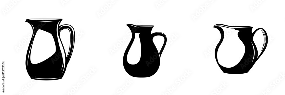 Poster three flat black icons of different shaped pitchers arranged side by side on a plain background