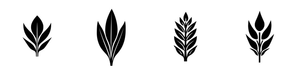 Various flat black leaf icons showcasing different designs and styles suitable for digital or graphic use