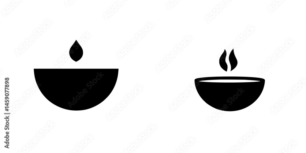 Aufkleber flat black icons of simple bowl designs with a drop and flame elements representing warmth and comfo