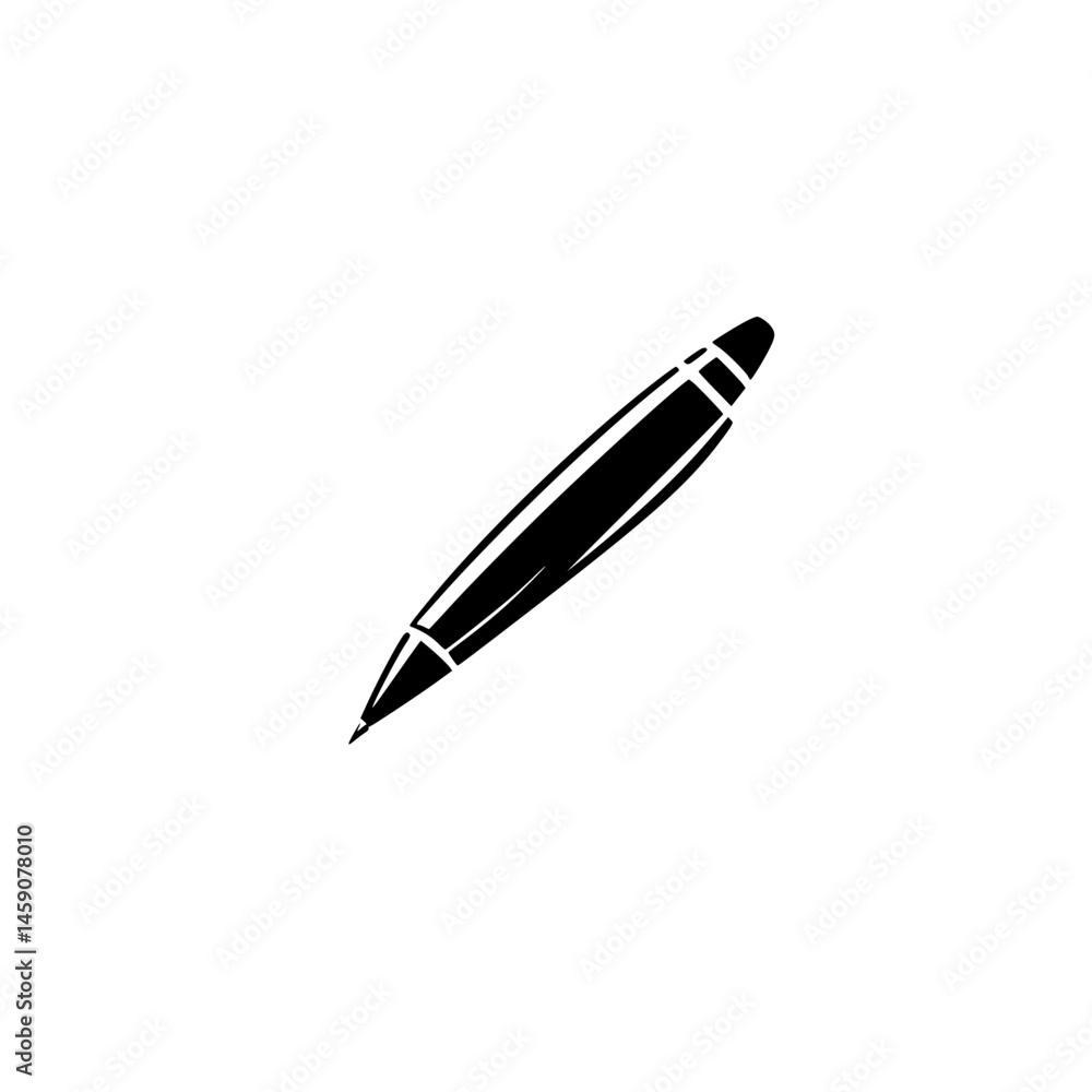 Poster flat black pen icon designed for minimalistic representation in modern digital and print graphics