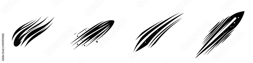 Poster dynamic flat black icons representing various forms of movement and speed in design