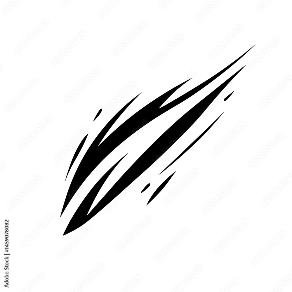 Poster stylized black icon representing scratching or tearing motion with dynamic lines and shapes