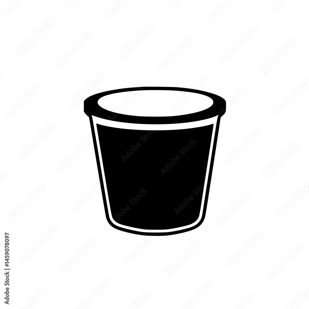 Poster simple flat black container icon representing storage or organization, suitable for various design a