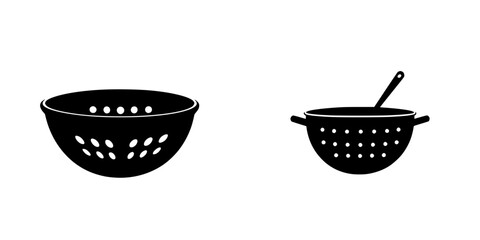 Kitchen utensils featuring a flat black colander and mixing bowl design for cooking and food preparation