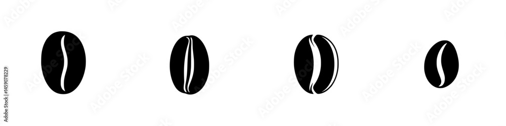 Poster coffee bean icons representing different types and roast levels in a flat black design for a modern 
