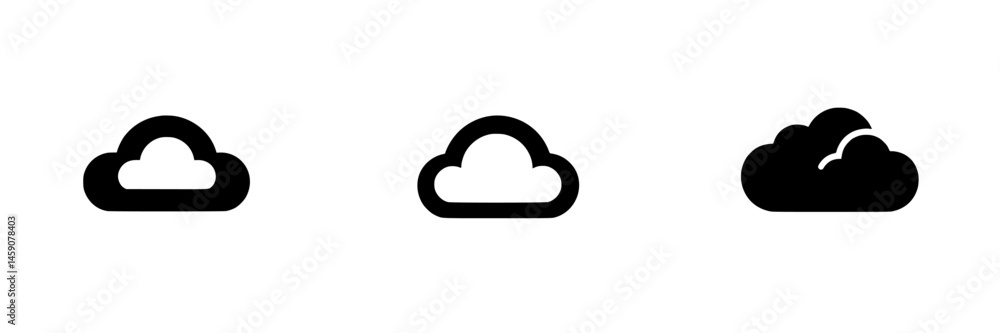Poster cloud design variations showcasing flat black icons with distinct shapes and sizes for use in digita