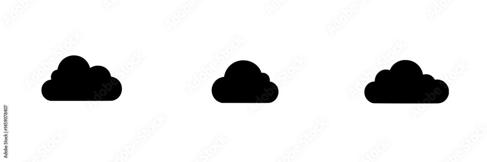 Poster flat black cloud icons representing different weather elements in a minimalist style